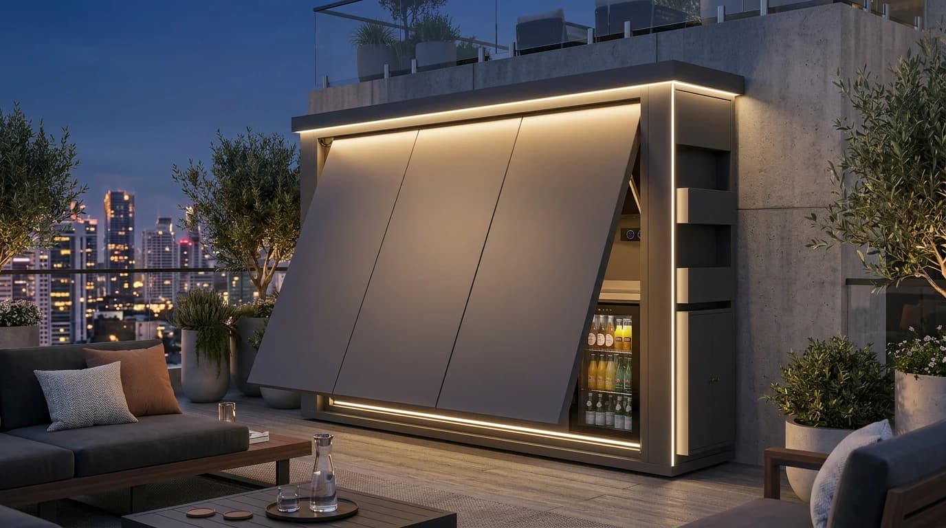 Baxalt outdoor kitchen — motorized door closing