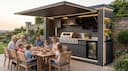 Premium outdoor kitchen — cooking with family
