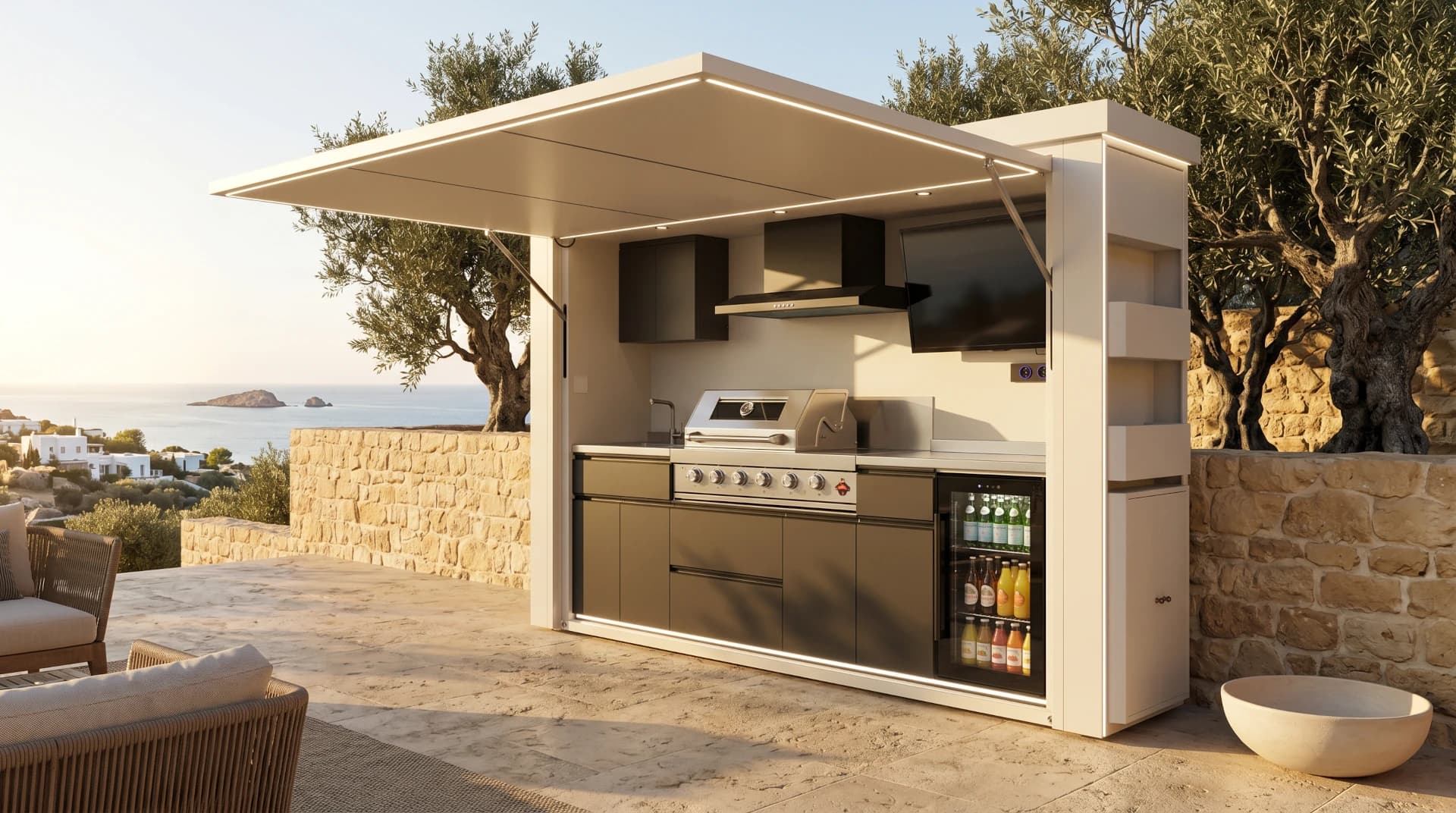 Baxalt outdoor kitchen in a Mediterranean garden
